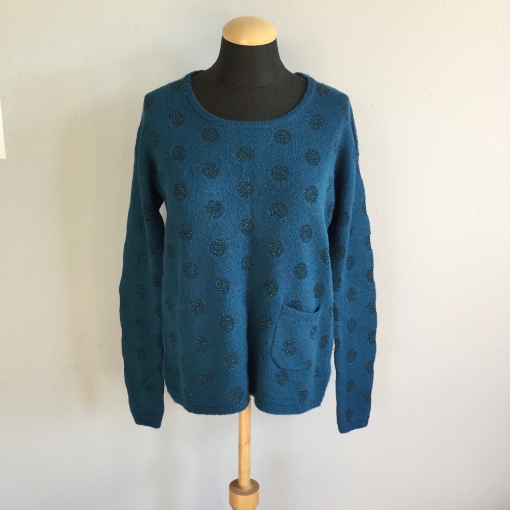 NWT Teal Metallic Polka Dot Sweater
